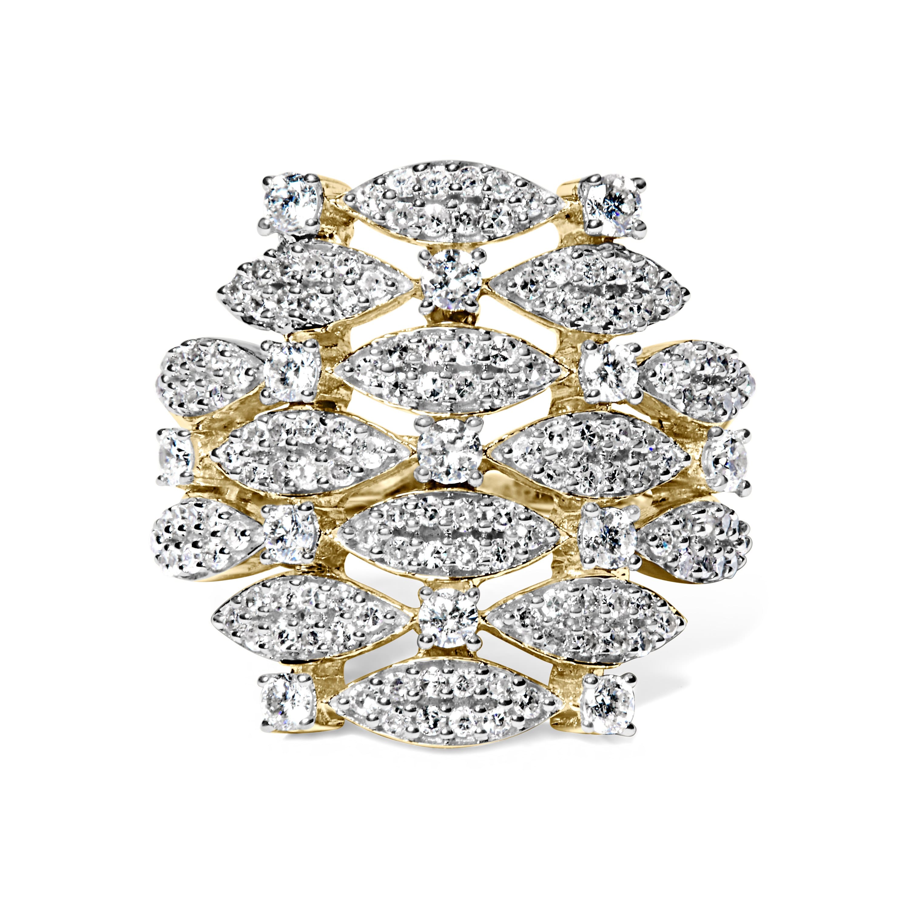 14K Yellow Gold 1.0 Cttw Diamond Geometric Stacked Open Cocktail Ring (I-J Color, I1-I2 Clarity) - Ring Size 8