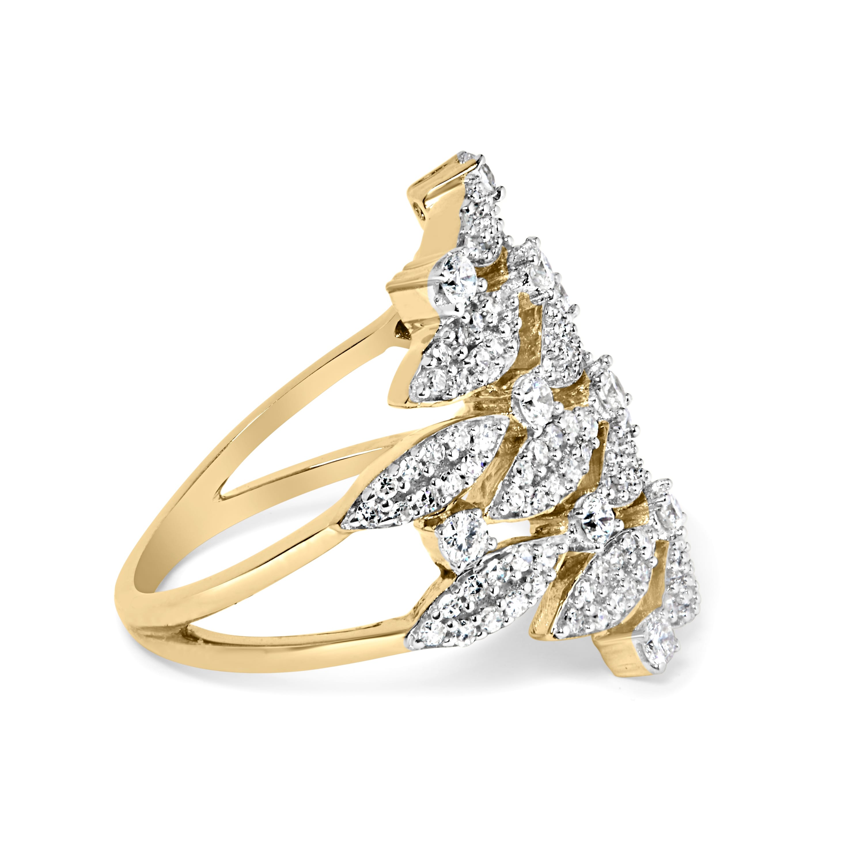 14K Yellow Gold 1.0 Cttw Diamond Geometric Stacked Open Cocktail Ring (I-J Color, I1-I2 Clarity) - Ring Size 8