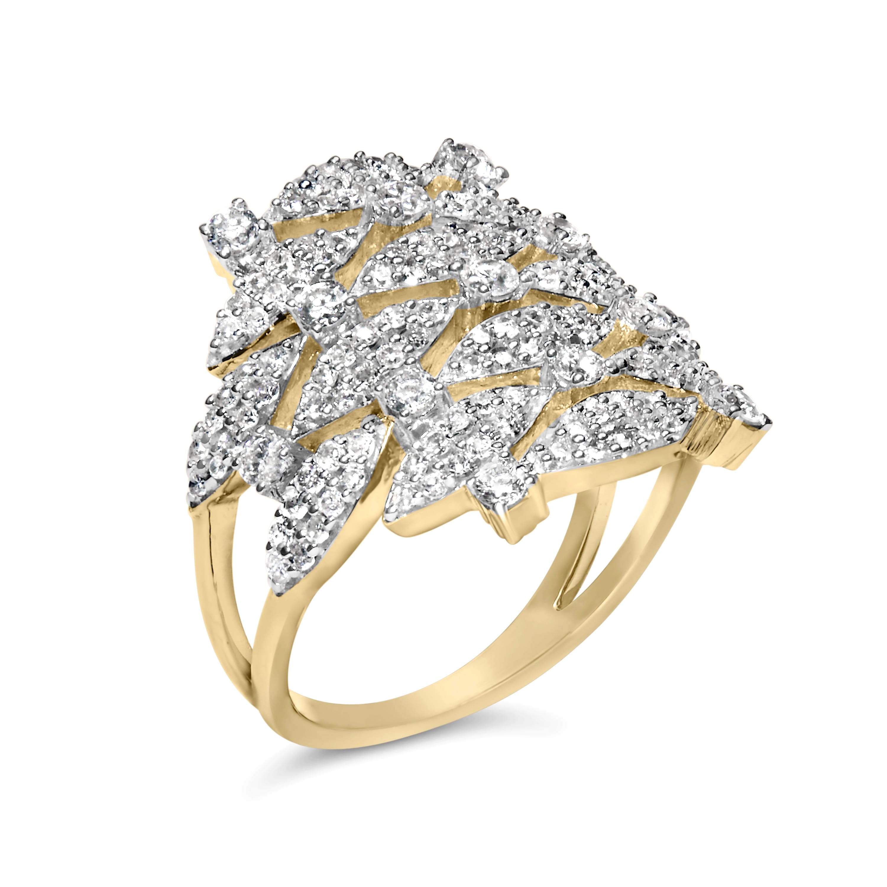 14K Yellow Gold 1.0 Cttw Diamond Geometric Stacked Open Cocktail Ring (I-J Color, I1-I2 Clarity) - Ring Size 8