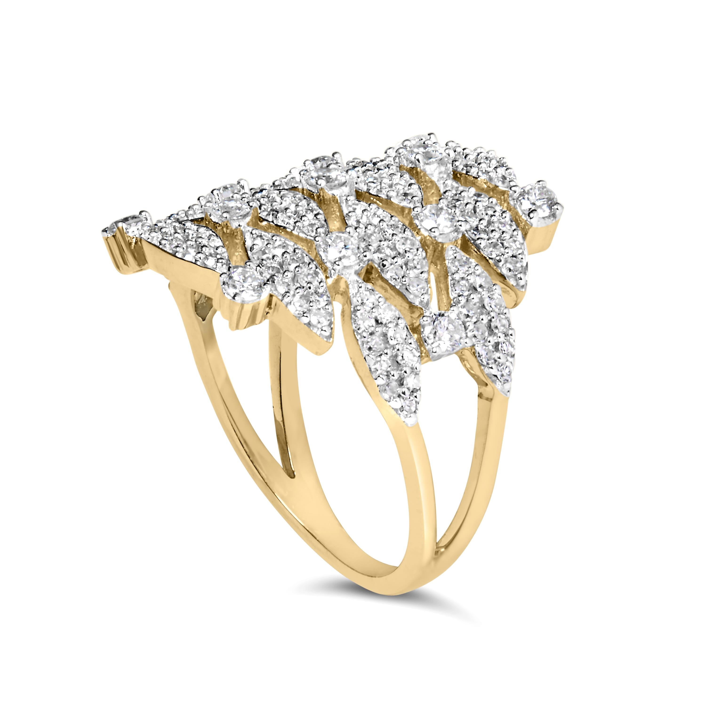 14K Yellow Gold 1.0 Cttw Diamond Geometric Stacked Open Cocktail Ring (I-J Color, I1-I2 Clarity) - Ring Size 8
