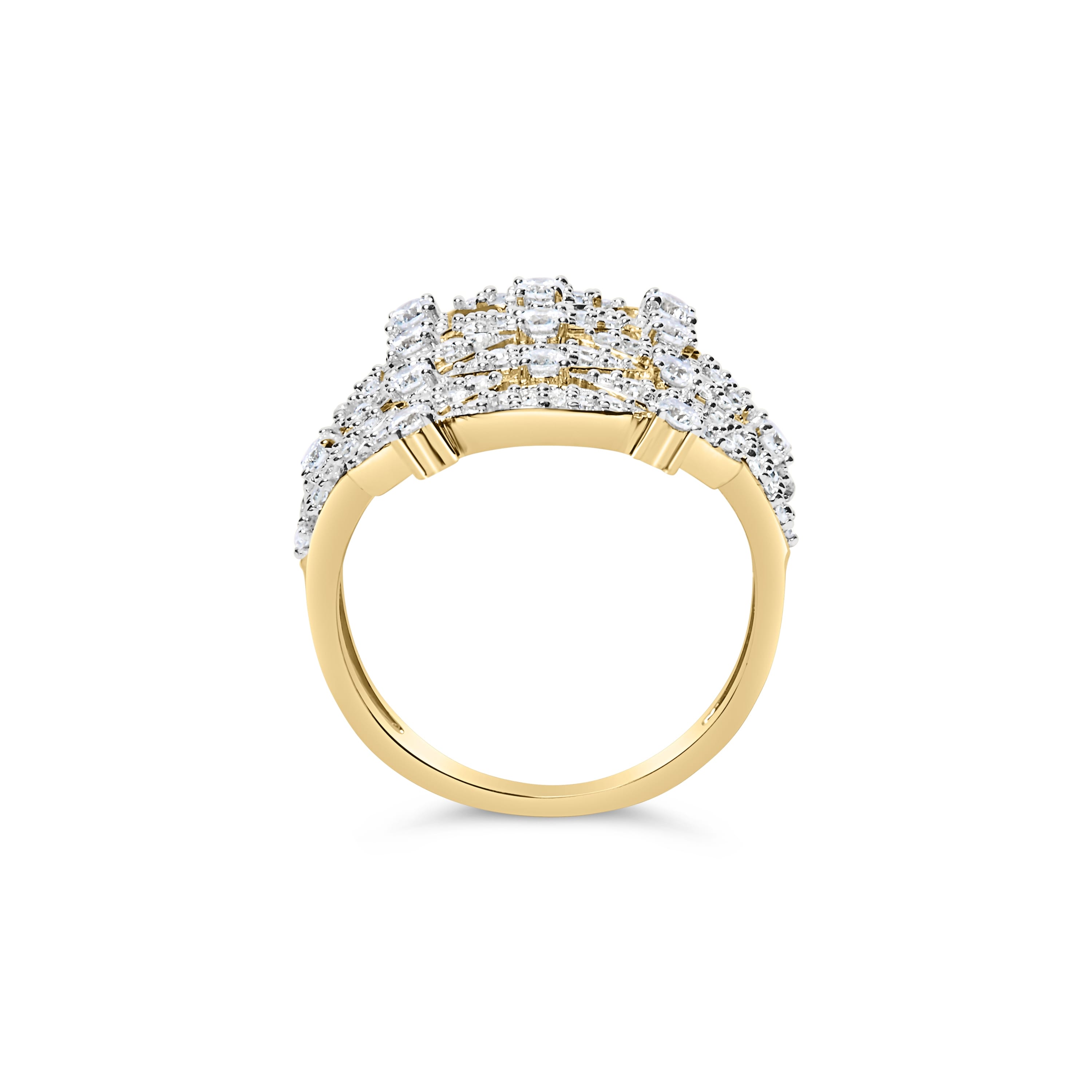 14K Yellow Gold 1.0 Cttw Diamond Geometric Stacked Open Cocktail Ring (I-J Color, I1-I2 Clarity) - Ring Size 8