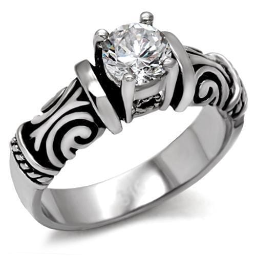 TK082 - High polished (no plating) Stainless Steel Ring with AAA Grade CZ in Clear