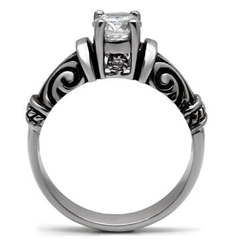 TK082 - High polished (no plating) Stainless Steel Ring with AAA Grade CZ in Clear