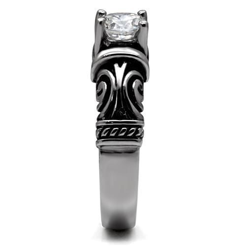 TK082 - High polished (no plating) Stainless Steel Ring with AAA Grade CZ in Clear