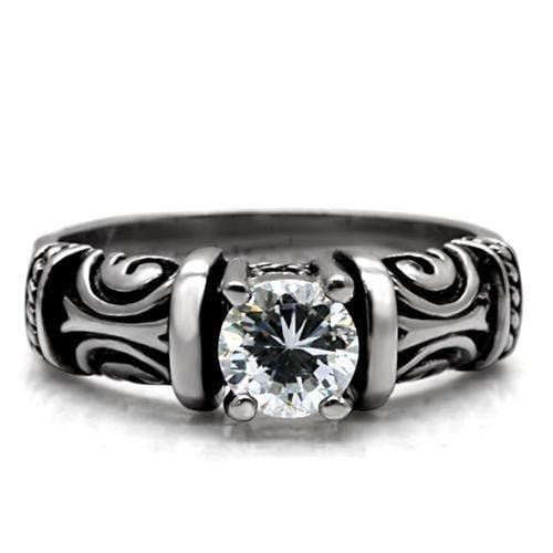 TK082 - High polished (no plating) Stainless Steel Ring with AAA Grade CZ in Clear