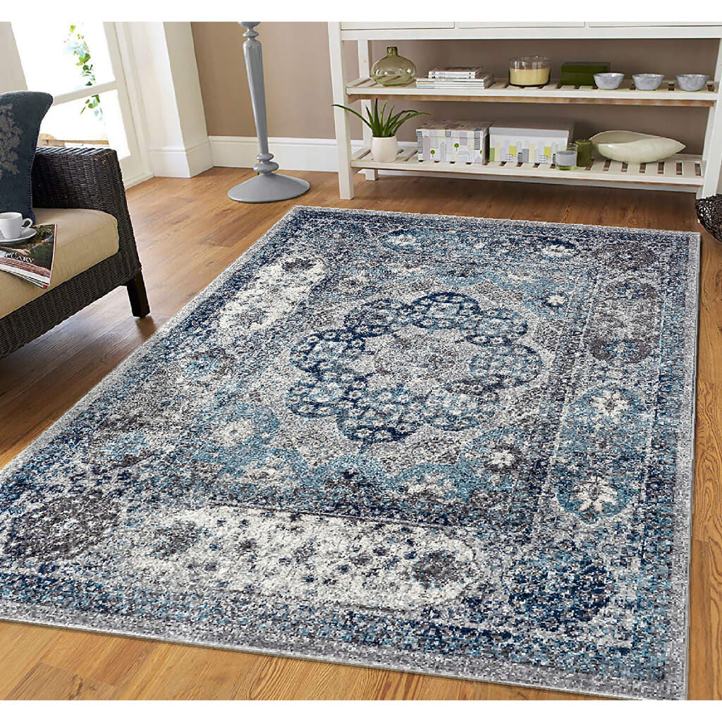 8' X 10' Blue and Gray Medallion Power Loom Area Rug