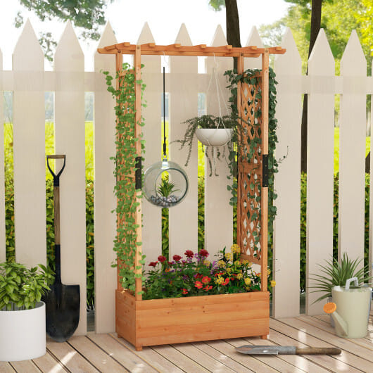 Raised Garden Bed with Arch Trellis-Orange - Color: Orange
