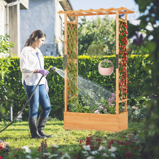 Raised Garden Bed with Arch Trellis-Orange - Color: Orange