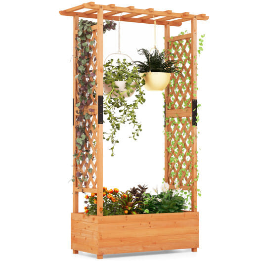 Raised Garden Bed with Arch Trellis-Orange - Color: Orange