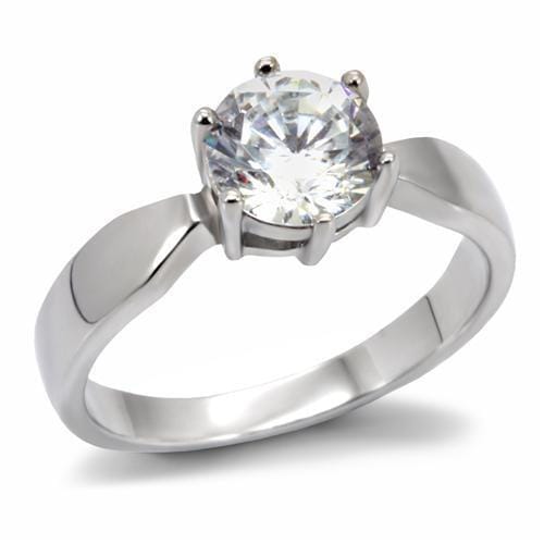 TK071 - High polished (no plating) Stainless Steel Ring with AAA Grade CZ in Clear