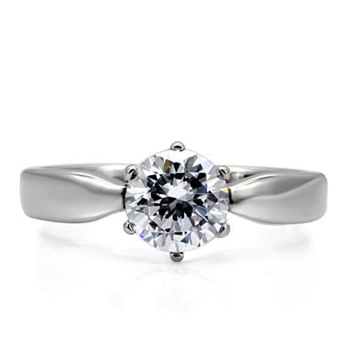 TK071 - High polished (no plating) Stainless Steel Ring with AAA Grade CZ in Clear