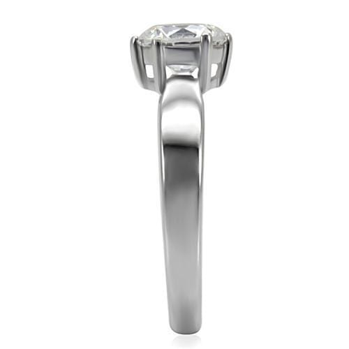 TK071 - High polished (no plating) Stainless Steel Ring with AAA Grade CZ in Clear