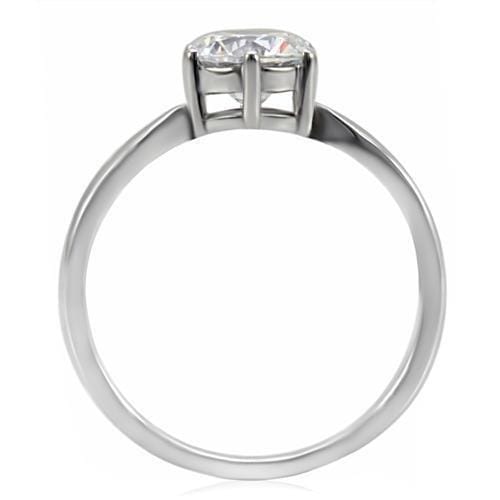 TK071 - High polished (no plating) Stainless Steel Ring with AAA Grade CZ in Clear