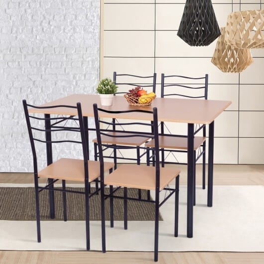 5 Pieces Wood Metal Dining Table Set with 4 Chairs-Natural