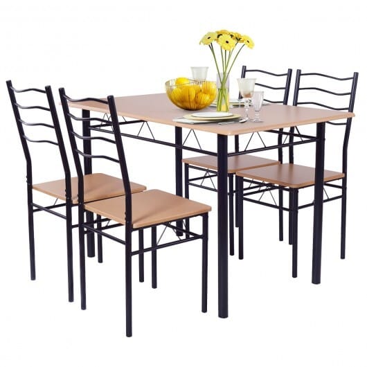 5 Pieces Wood Metal Dining Table Set with 4 Chairs-Natural