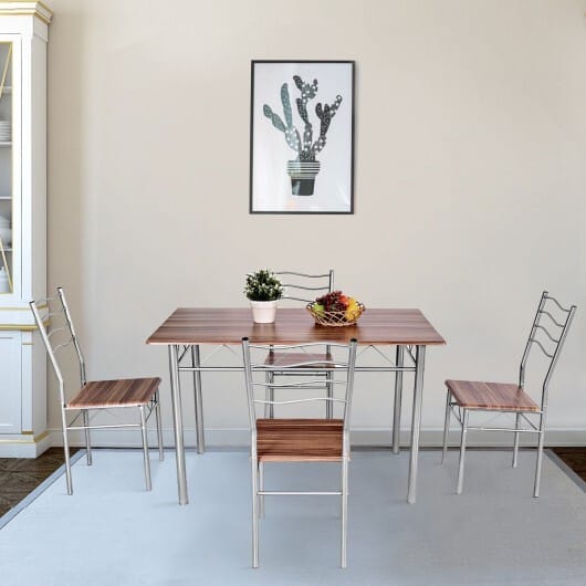 5 Pieces Wood Metal Dining Table Set with 4 Chairs-Natural