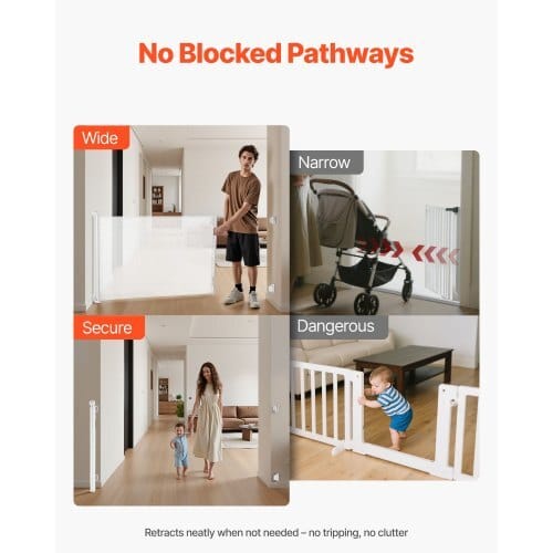 Retractable Baby Gate, Extends to 57 inch Wide, 38.5 inch Tall, with Security Lock, Easy to Use, Walk Through Without Tripping, Mesh Dog Gate for Stairs, Hallways, Indoor/Outdoor, White