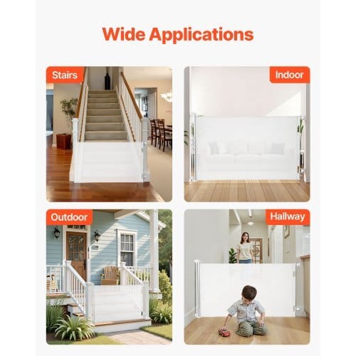 Retractable Baby Gate, Extends to 57 inch Wide, 38.5 inch Tall, with Security Lock, Easy to Use, Walk Through Without Tripping, Mesh Dog Gate for Stairs, Hallways, Indoor/Outdoor, White