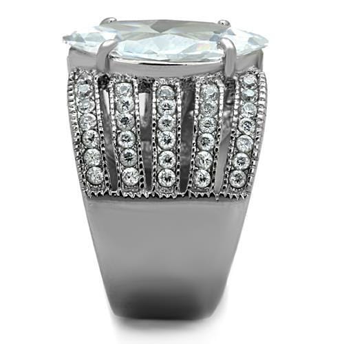 TK1752 - High polished (no plating) Stainless Steel Ring with AAA Grade CZ in Clear
