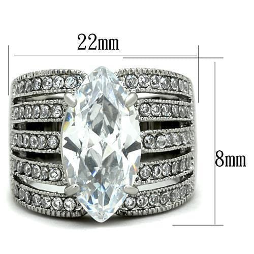 TK1752 - High polished (no plating) Stainless Steel Ring with AAA Grade CZ in Clear