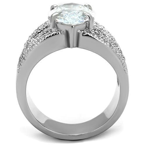 TK1752 - High polished (no plating) Stainless Steel Ring with AAA Grade CZ in Clear