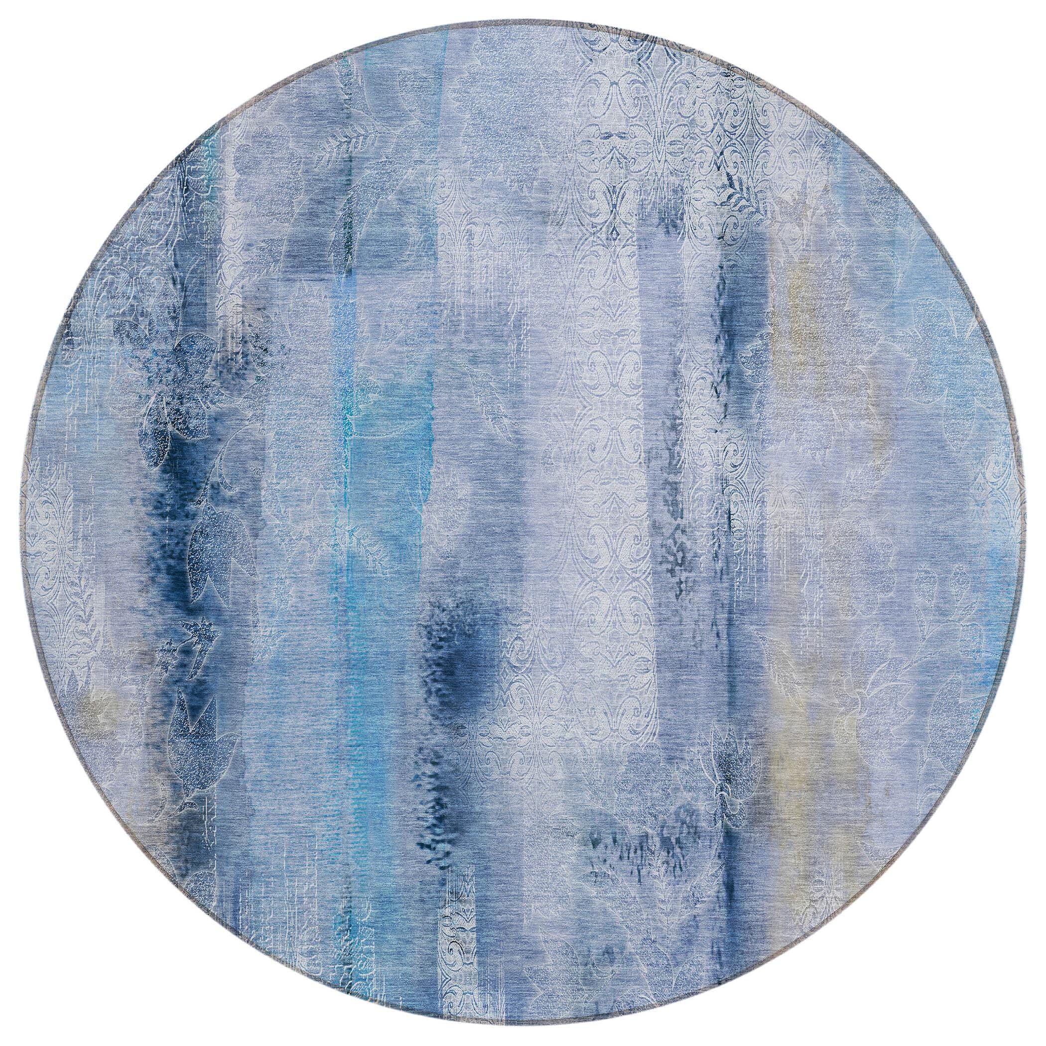 8' Round Blue Round Washable Non Skid Indoor Outdoor Area Rug