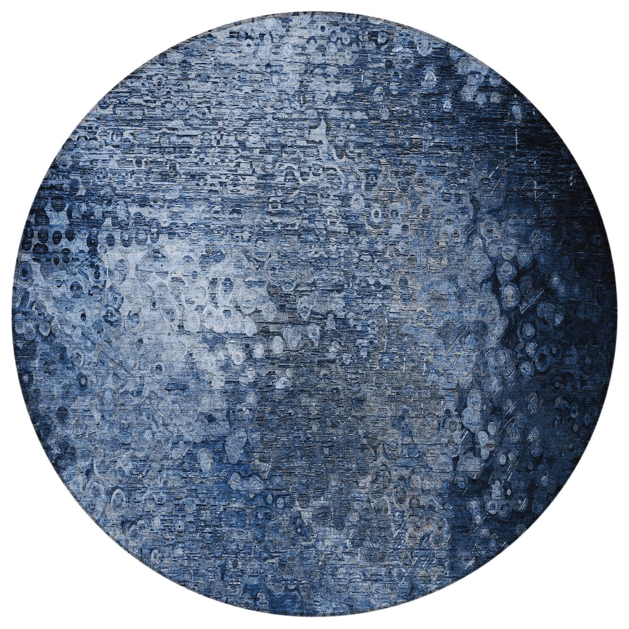 8' Round Blue Round Washable Non Skid Indoor Outdoor Area Rug