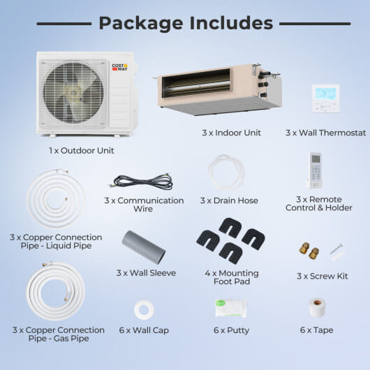 X-Pro 35000 BTU 3 Zone 22.5 SEER2 Concealed Ducted Mini Split AC-12K + 12K + 12K - Color: White - Size: 12K + 12K + 12K