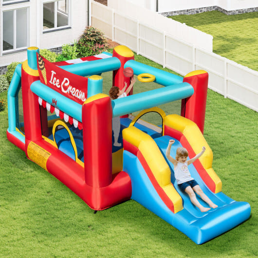 5-in-1 Ice Cream Inflatable Bounce House with Ball Pit and Slide without Blower - Color: Multicolor