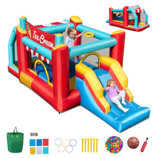 5-in-1 Ice Cream Inflatable Bounce House with Ball Pit and Slide without Blower - Color: Multicolor