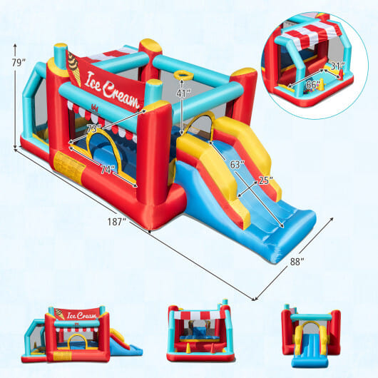 5-in-1 Ice Cream Inflatable Bounce House with Ball Pit and Slide without Blower - Color: Multicolor