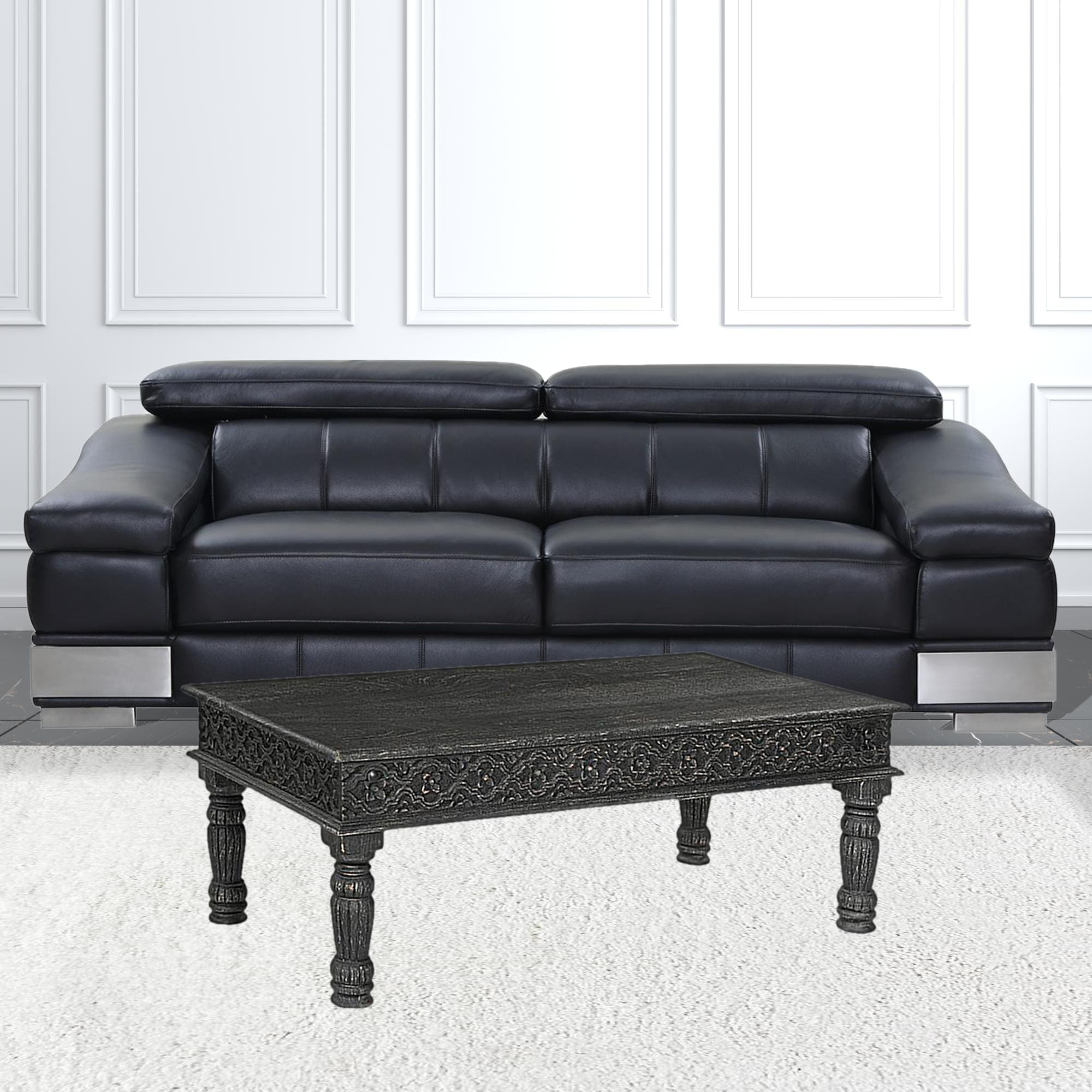 51" Black Solid Wood Distressed Coffee Table
