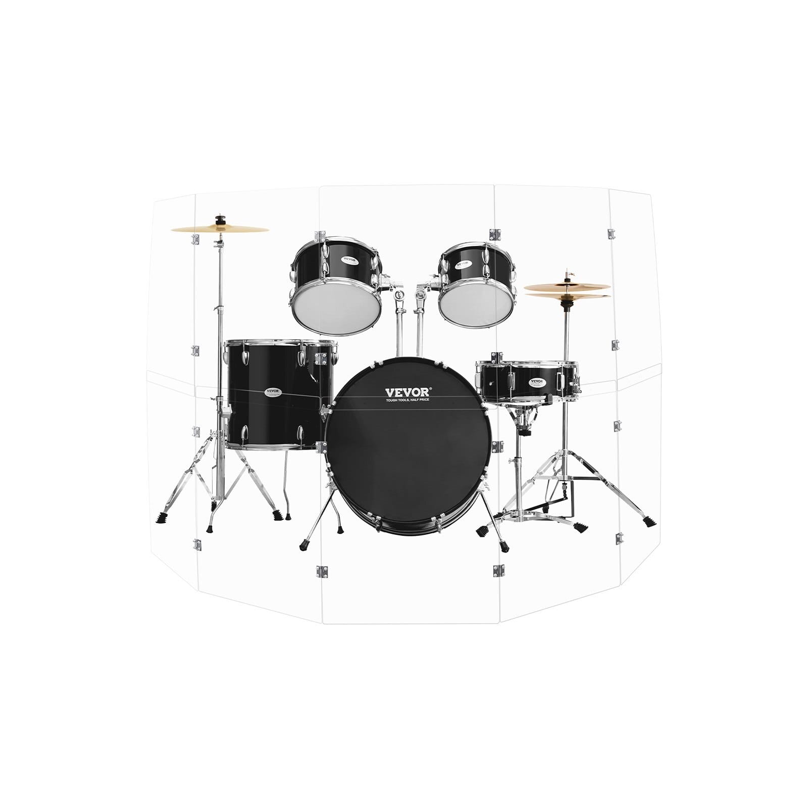 Drum Shield, 5 Panels 2 ft x 5 ft Portable Acrylic Drum Cage with Zinc Alloy Hinges for Church Concert Halls Music Festivals, Drum Shields Drum Sound Barrier Suitable for Practice Performance