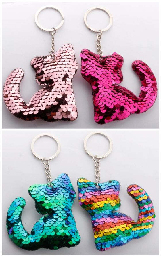 Unique Design Shining Sequins Cute Cat Modeling Wholesale Key Ring - Rose