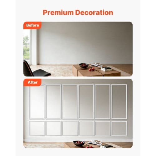 Wall Molding 6 Pack, Wainscoting Panels Kit, Lightweight Paintable Polystyrene, Easy to Install, Waterproof Accent Wall Trim for Interior D?©cor Living Room, Bedroom, White (24x54 + 24x24 in)