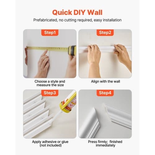 Wall Molding 6 Pack, Wainscoting Panels Kit, Lightweight Paintable Polystyrene, Easy to Install, Waterproof Accent Wall Trim for Interior D?©cor Living Room, Bedroom, White (24x54 + 24x24 in)