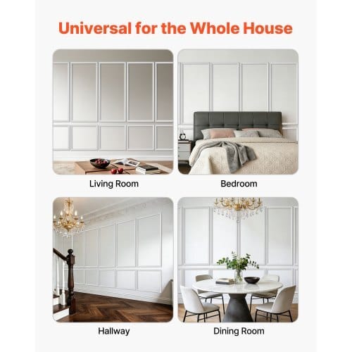 Wall Molding 6 Pack, Wainscoting Panels Kit, Lightweight Paintable Polystyrene, Easy to Install, Waterproof Accent Wall Trim for Interior D?©cor Living Room, Bedroom, White (24x54 + 24x24 in)