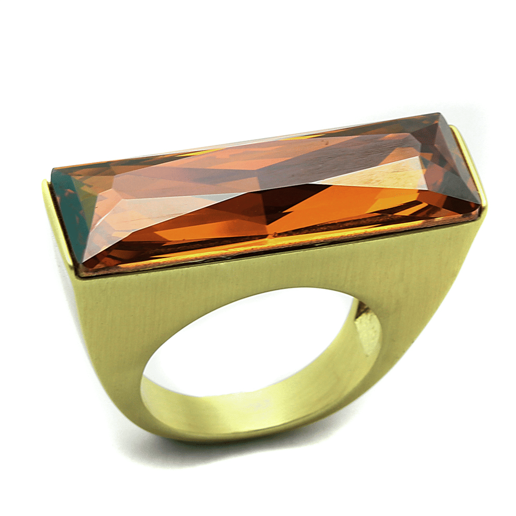 LO3516 - Gold & Brush Brass Ring with Top Grade Crystal in Champagne