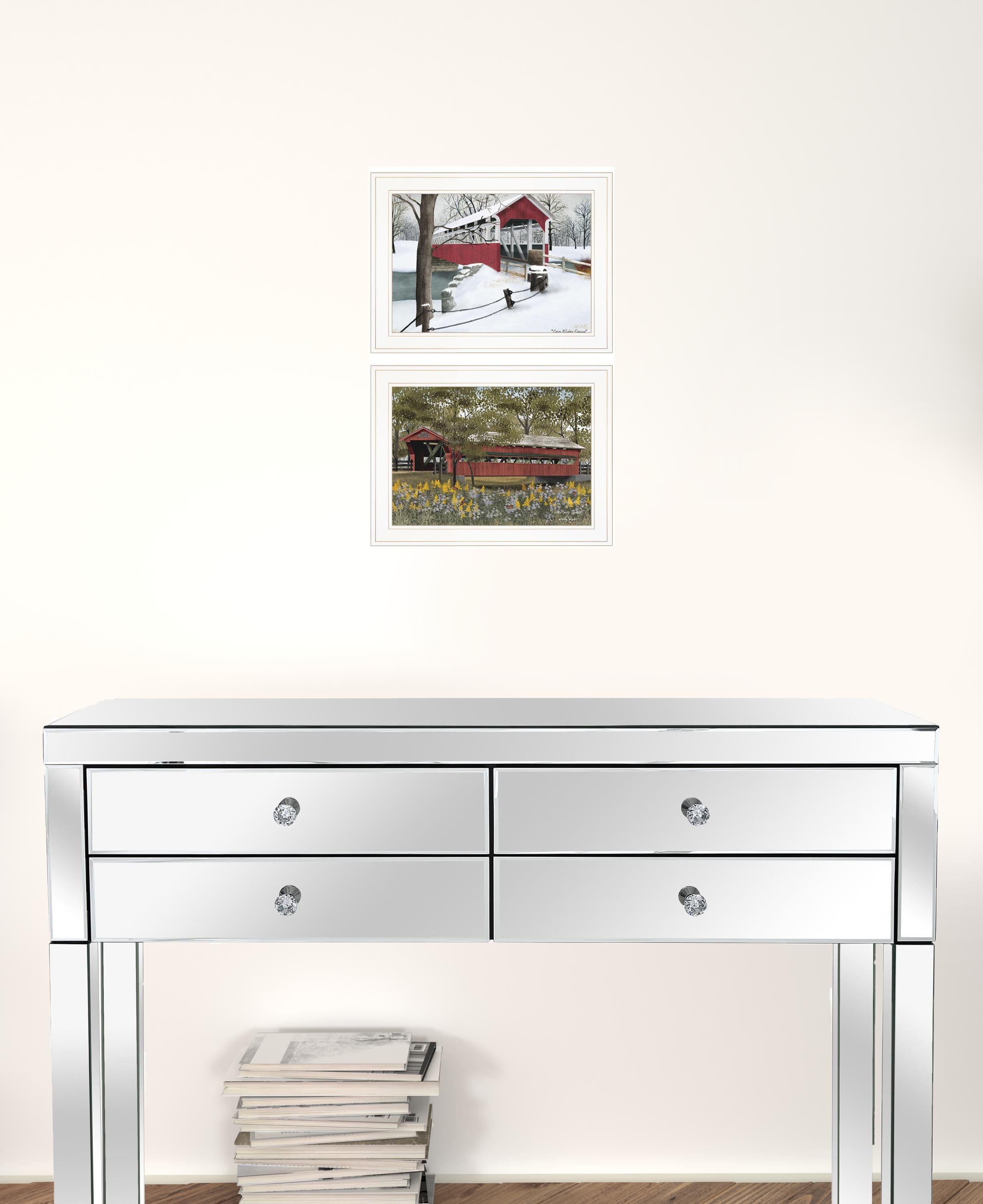 Set Of Two Covered Bridge Collection II 1 White Framed Print Wall Art
