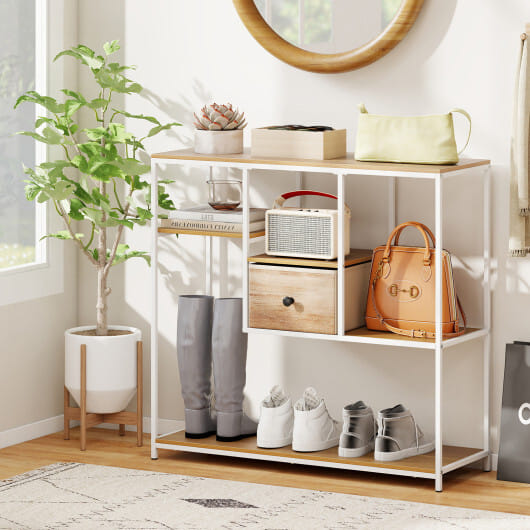 40 Inch Console Table Behind Sofa Couch with Storage-Natural - Color: Natural