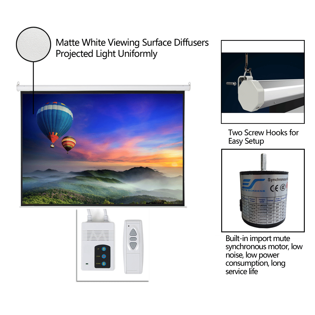 100" 4:3 80" x 60" Viewing Area Motorized Projector Screen with Remote Control Matte White