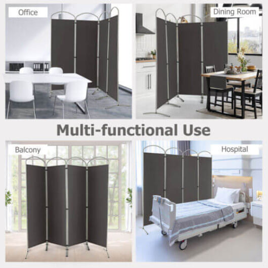 Costway 6.2Ft Folding 4-Panel Room Divider for Home Office Living Room -Gray