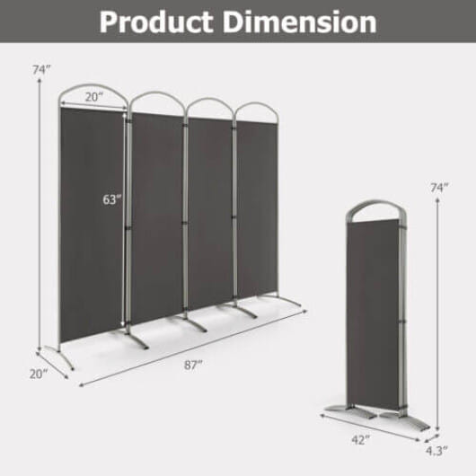 Costway 6.2Ft Folding 4-Panel Room Divider for Home Office Living Room -Gray