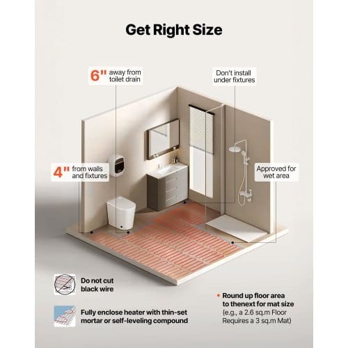 90 sqft Self-Adhesive Mesh Floor Heating Mat System, 120V Electric Radiant Heated Floor System, with Smart Control Thermostat & Alarm, Easy Installation for Tile, Stone, Vinyl