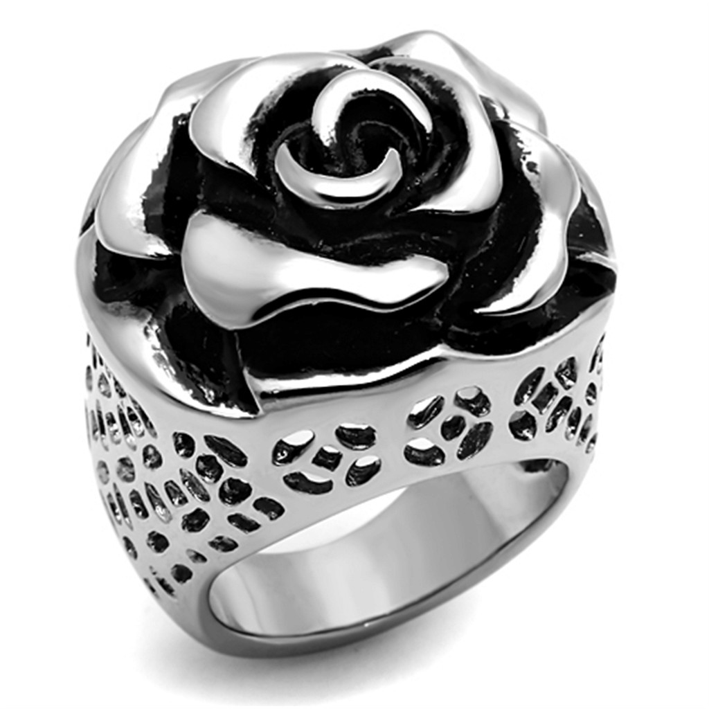 TK922 - High polished (no plating) Stainless Steel Ring with Epoxy in Jet