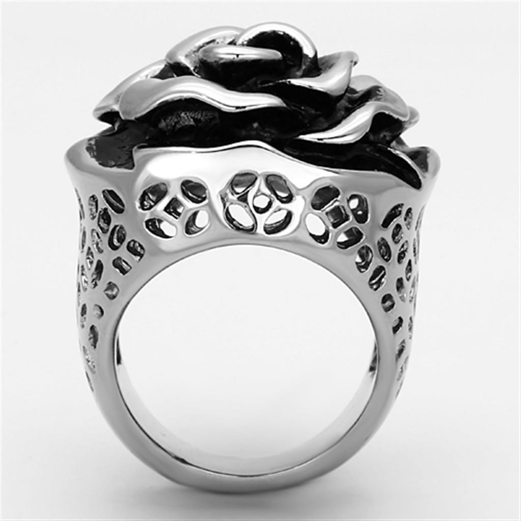 TK922 - High polished (no plating) Stainless Steel Ring with Epoxy in Jet