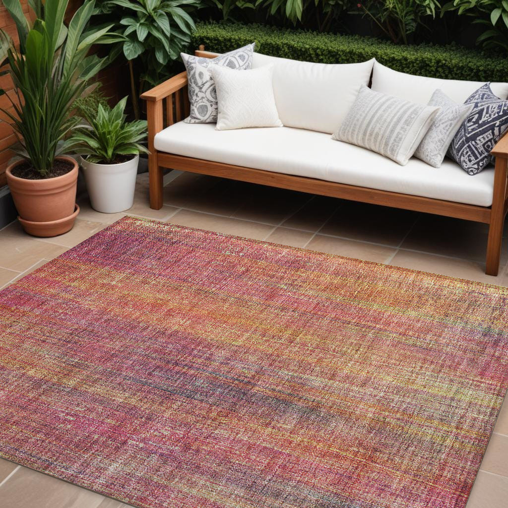 10' X 14' Red and Orange Striped Washable Non Skid Indoor Outdoor Area Rug