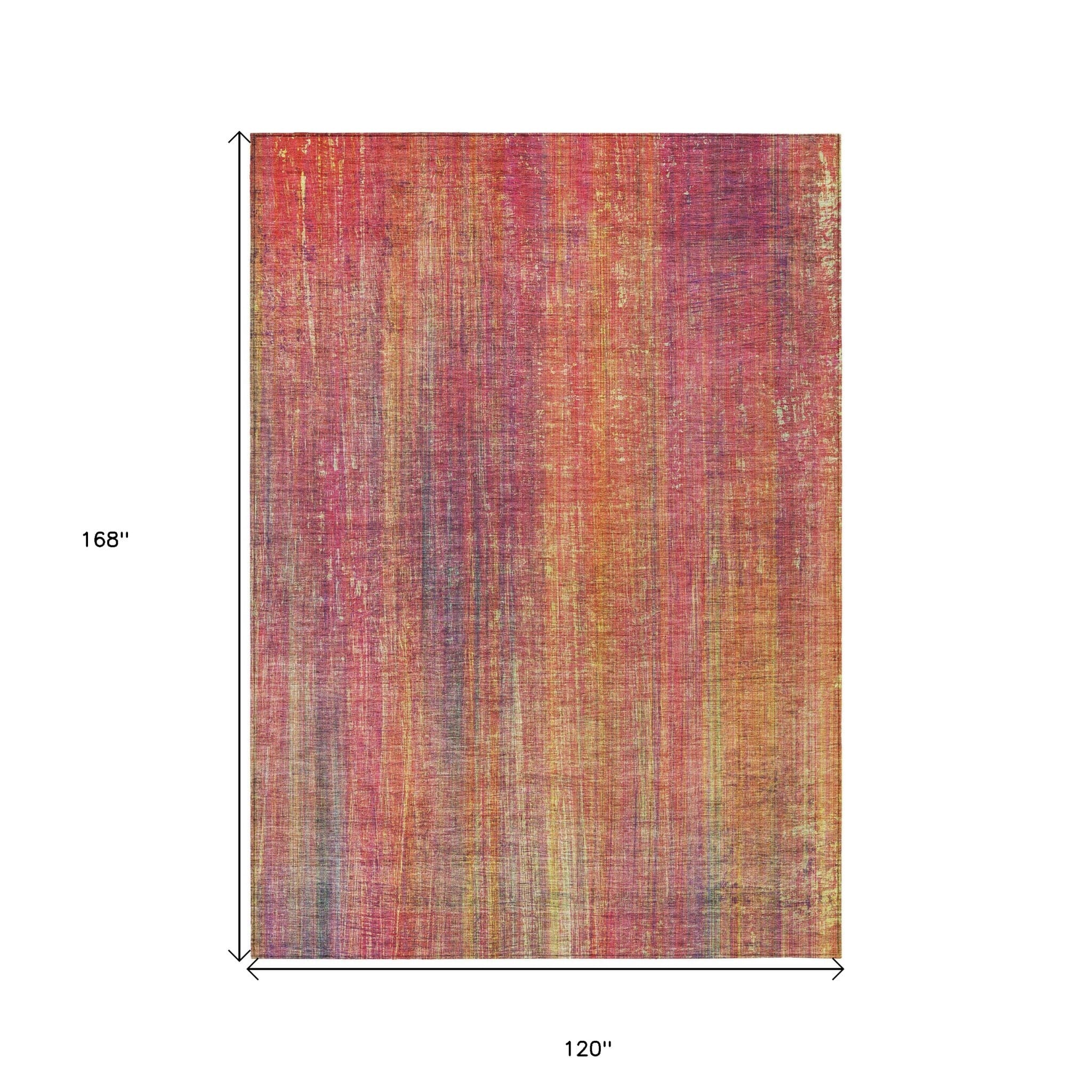 10' X 14' Red and Orange Striped Washable Non Skid Indoor Outdoor Area Rug