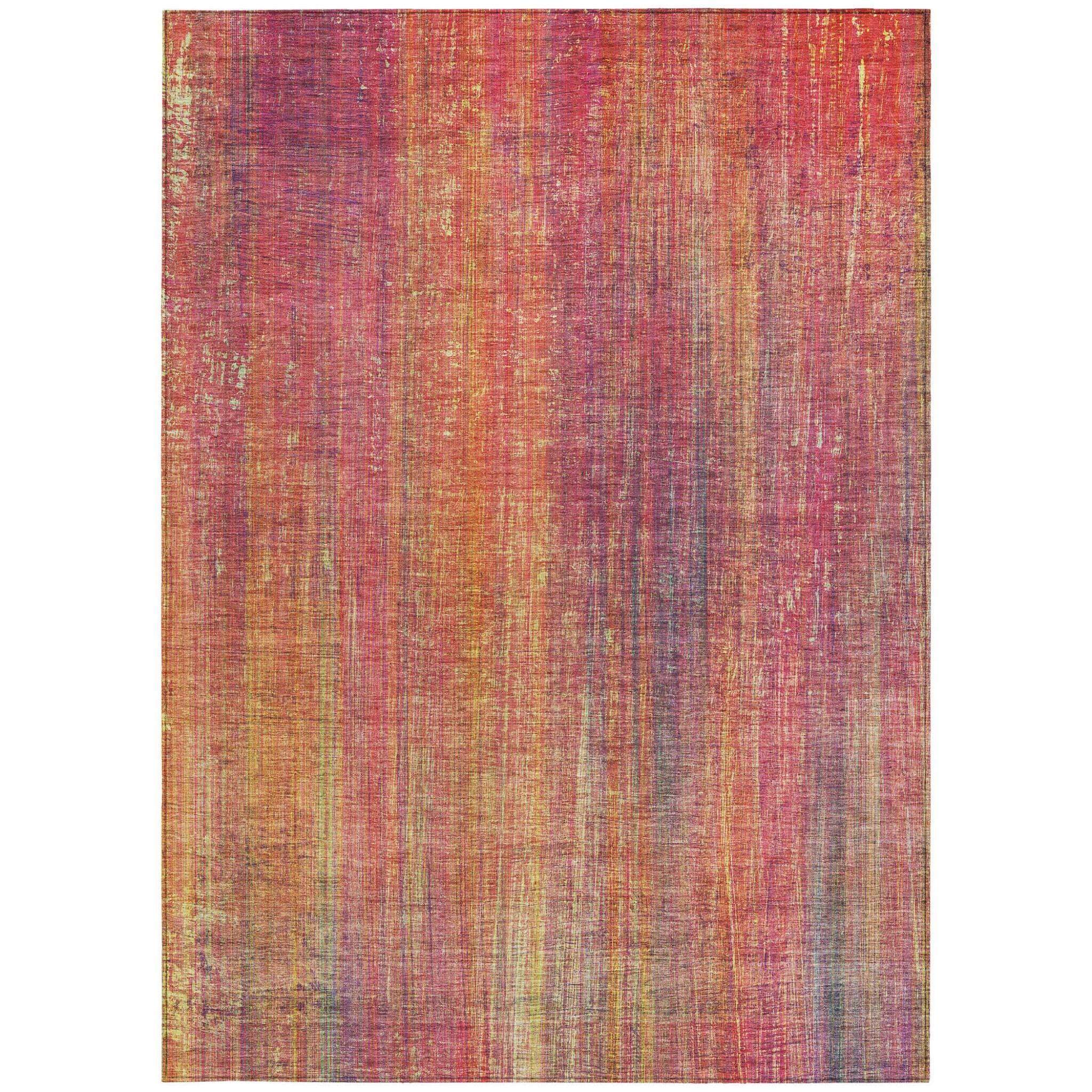 10' X 14' Red and Orange Striped Washable Non Skid Indoor Outdoor Area Rug