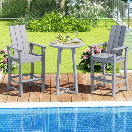 Tall Adirondack Chair Outdoor Bar Stool with Ergonomic Backrest for Backyard-Gray - Color: Gray